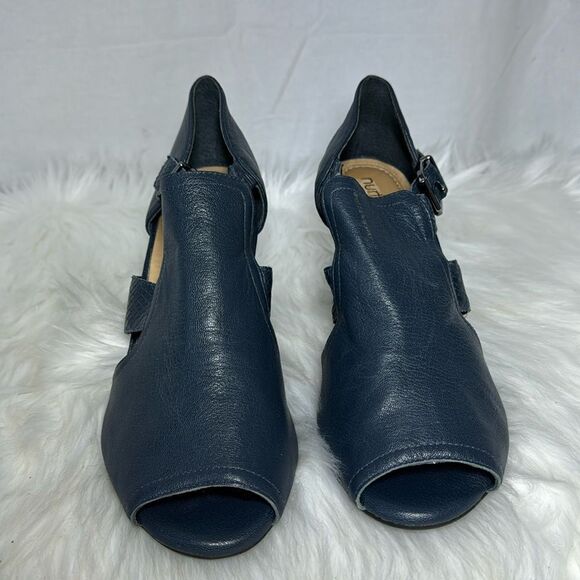 Nurture By Lamaze Navy Leather Peep Toe Heels Sz 8.5 - Picture 2 of 6